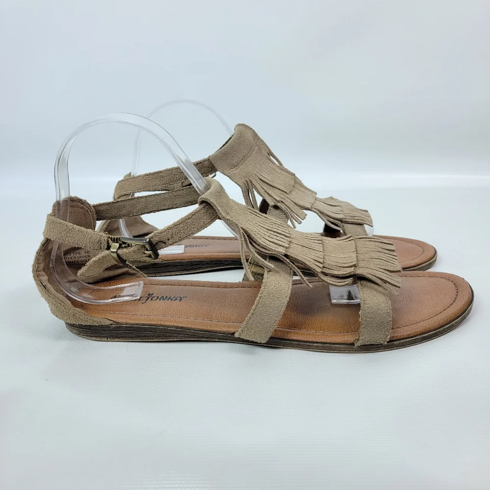 Minnetonka Suede Leather Fringe Sandals Sz 10 - Picture 4 of 12